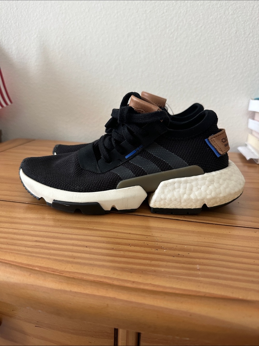 adidas Women's Black Sneakers with Cream Midsole and Brown Accents